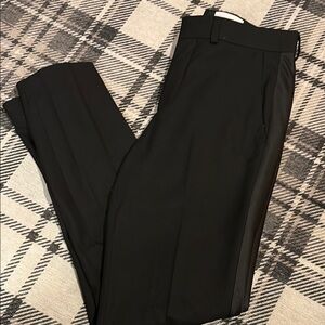 Topman Black Men's Dress Trousers with tonal sateen side stripe.